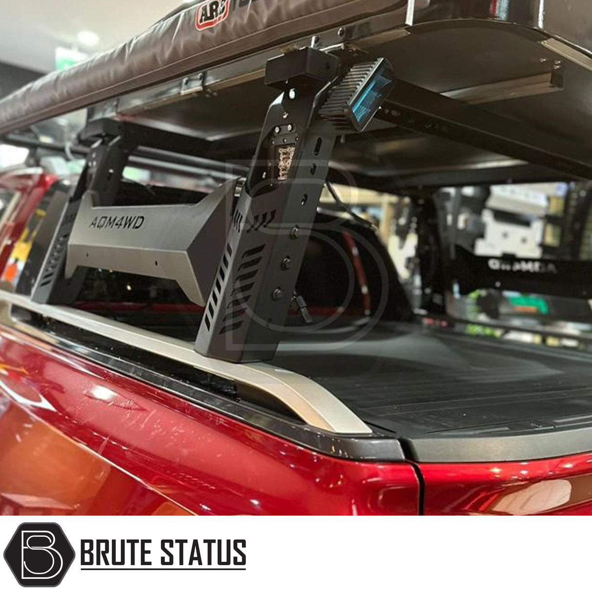 "Matte black tent roll bar with 4 integrated square LEDs, designed for 2015–2022 Ford Ranger Wildtrak models with pre-installed sports bars