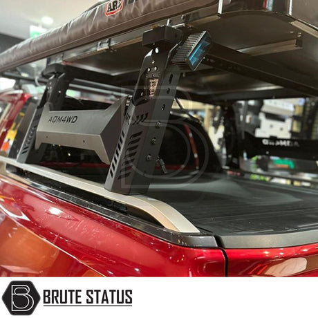 "Matte black tent roll bar with 4 integrated square LEDs, designed for 2015–2022 Ford Ranger Wildtrak models with pre-installed sports bars