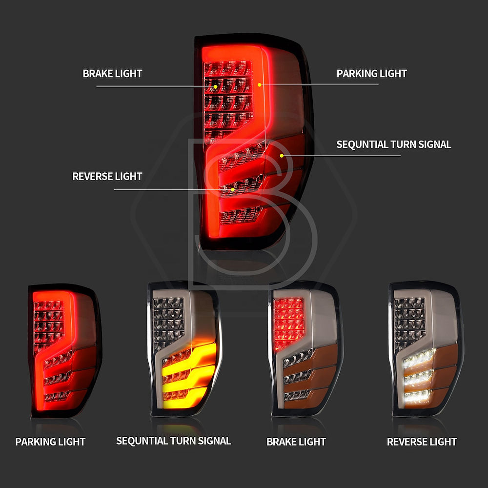 Ford Ranger T6 T7 T8 2012-2022 smoked LED rear lights pair with sequential indicators for aftermarket pickup truck styling upgrade