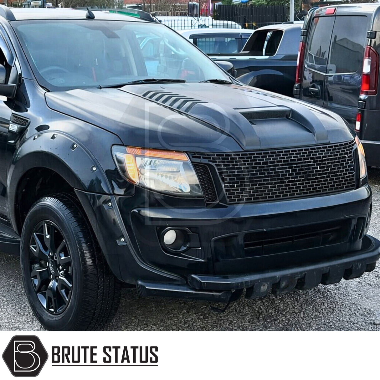 Raptor-inspired bonnet scoop for pre-facelift Ford Ranger 2012–2015 with adhesive-fit ABS construction and washer jet compatibility