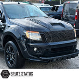 Raptor-inspired bonnet scoop for pre-facelift Ford Ranger 2012–2015 with adhesive-fit ABS construction and washer jet compatibility