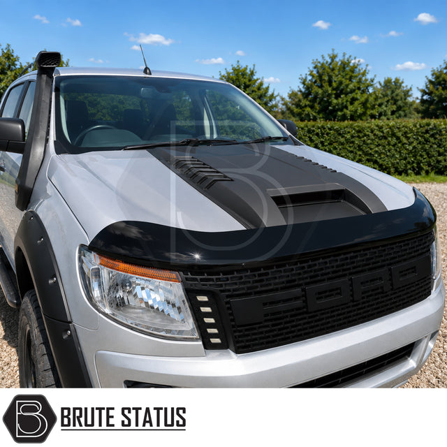 Ford Ranger 2012-2015 Raptor style bonnet scoop with washer jet cut-outs and smooth black finish for aggressive styling