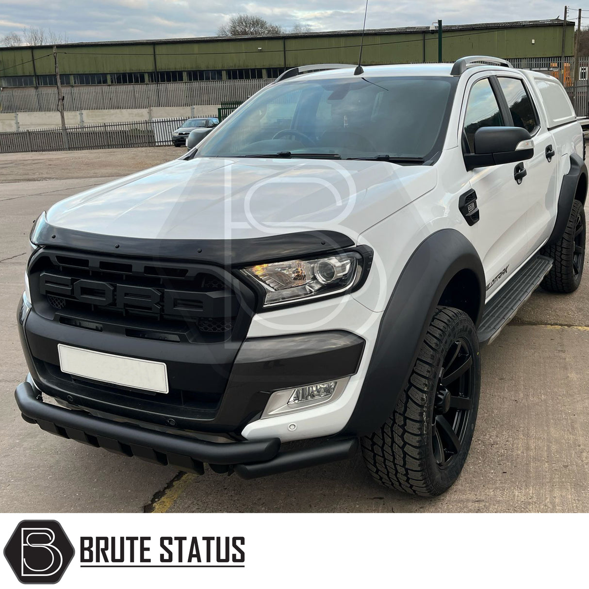 Ford Ranger 2012-15 City Bar (Nudge Bar) Matt Black, enhancing bumper protection and style with easy installation, visible in close-up on truck front.