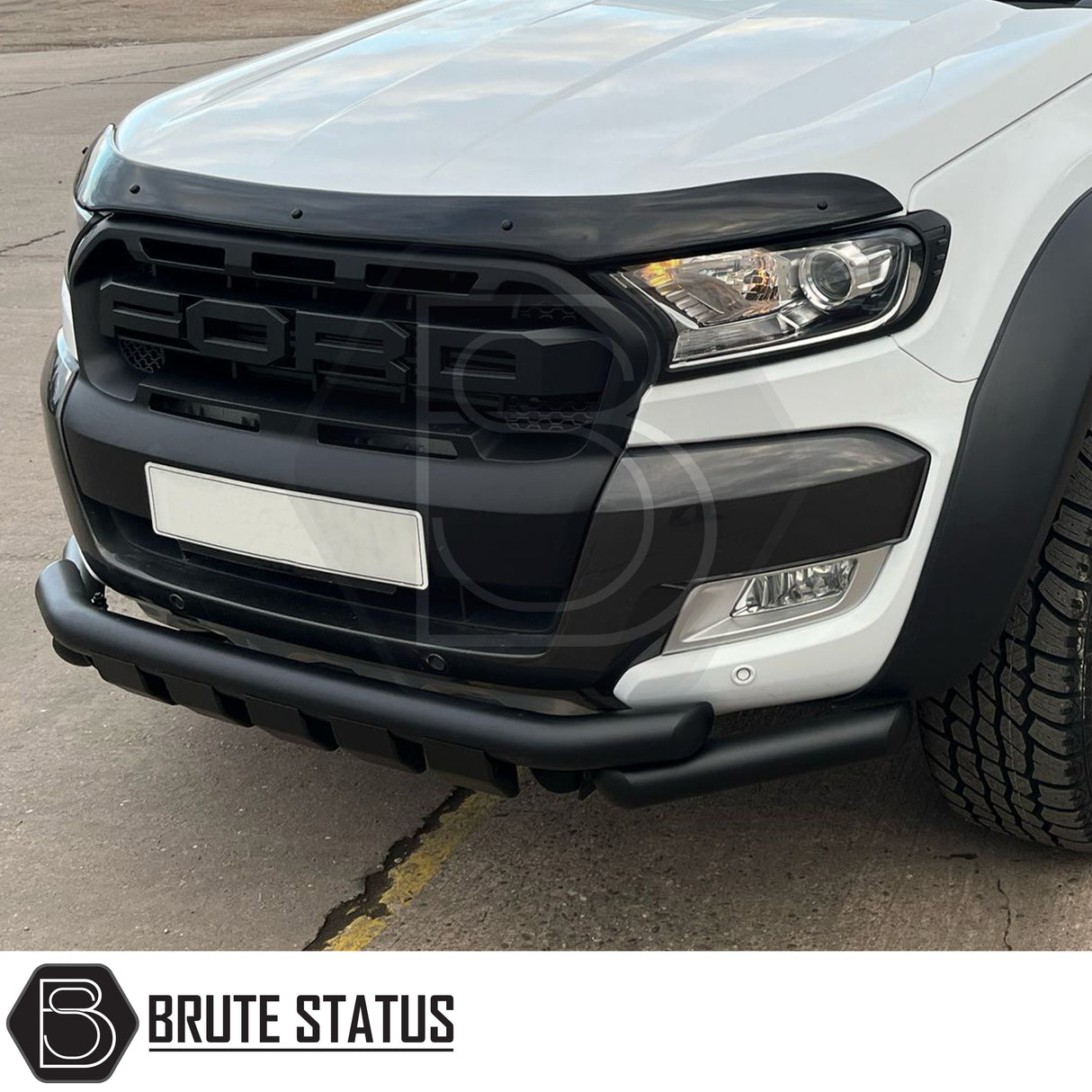 Ford Ranger 2012-15 City Bar (Nudge Bar) Matt Black, enhancing bumper protection and style with easy installation, visible in close-up on truck front.