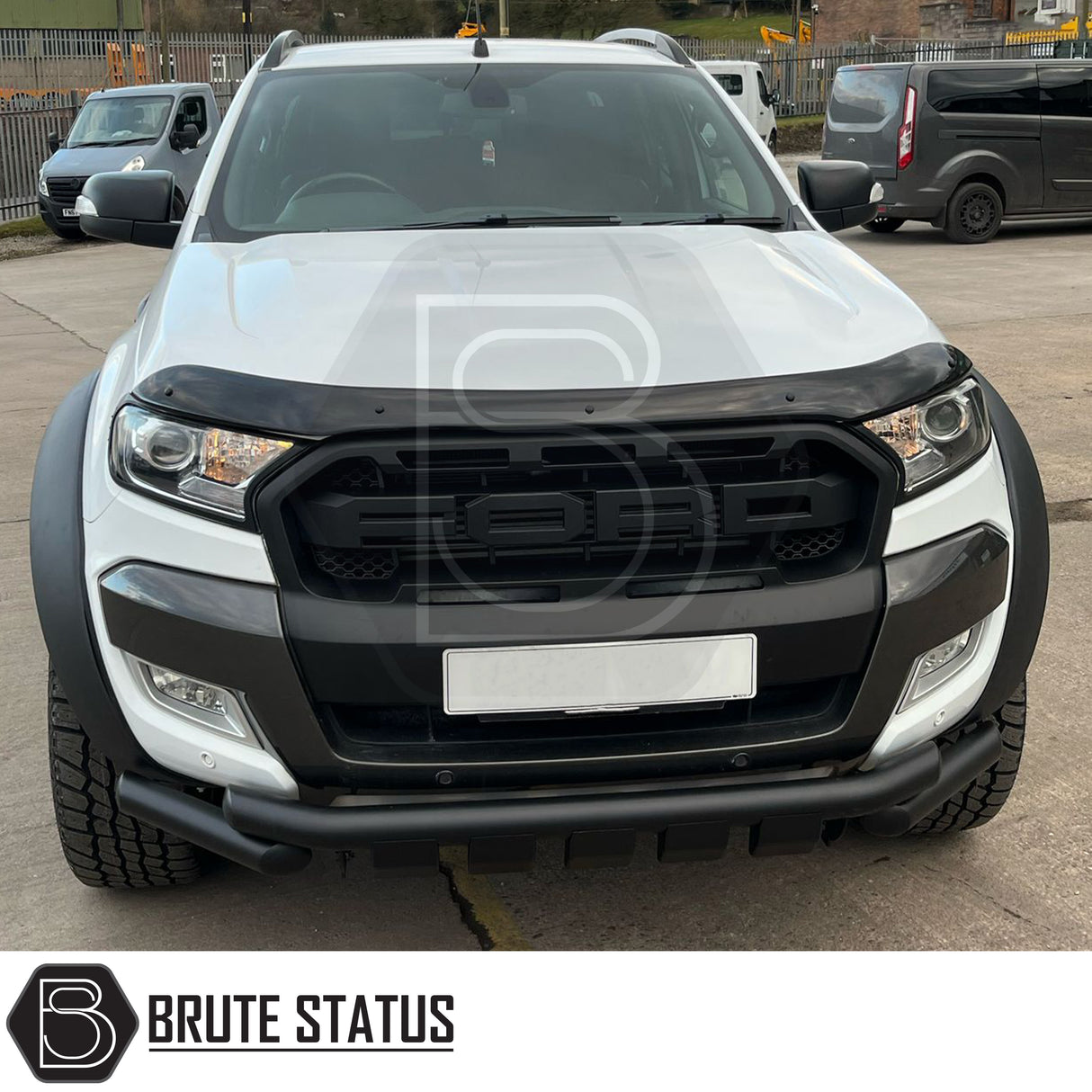 Ford Ranger 2012-15 City Bar (Nudge Bar) Matt Black, enhancing bumper protection and style with easy installation, visible in close-up on truck front.