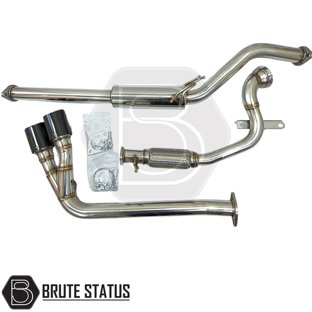 Ford Ranger 2012-2022 T6, T7, T8 side exit exhaust with twin carbon fibre tips, stainless steel, high-performance upgrade for pickup trucks.