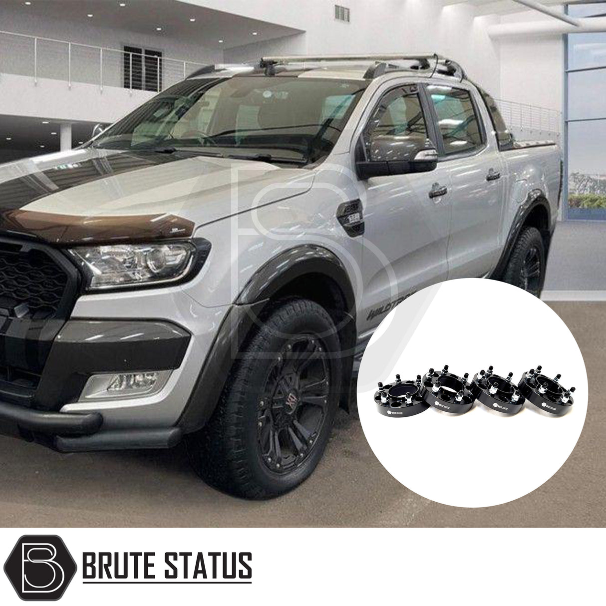 gloss black wide arch kit paired with 35mm wheel spacers for the ford ranger 2012-2022 pickup truck 