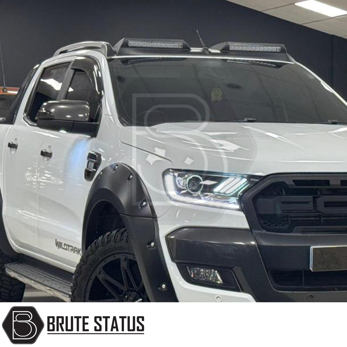 Ford Ranger 2012-2022 Roof Spoiler with LED Lights - Style 2, featuring a sleek black design and integrated lights, perfect for enhancing your truck's appearance.