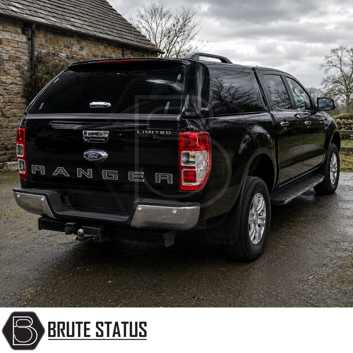 Heavy duty rear chrome silver metal OEM style bumper fitted to Ford Ranger 2012-2022 pickup truck offroad 4x4 vehicle. Suitable for overlanding set ups. 