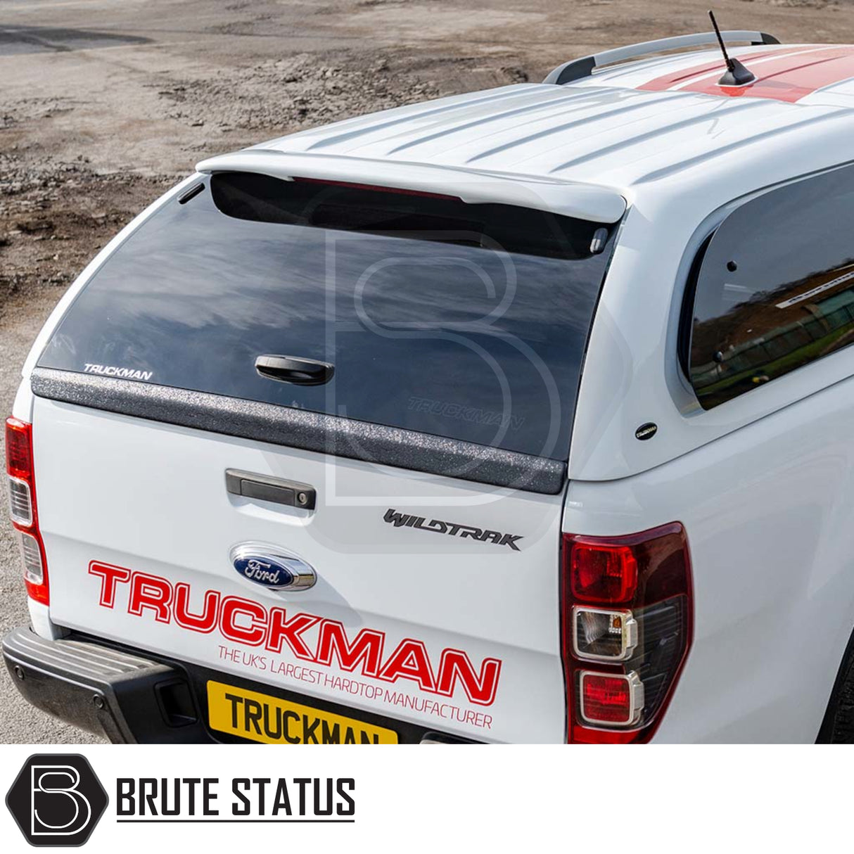 White Ford Ranger with Truckman Grand Hardtop Canopy, showcasing tinted windows and remote locking, enhancing security and style for 2012-2022 T6, T7, T8 models.