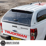 White Ford Ranger with Truckman Grand Hardtop Canopy, showcasing tinted windows and remote locking, enhancing security and style for 2012-2022 T6, T7, T8 models.