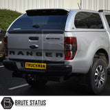 Ford Ranger 2012-2022 T6, T7, T8 Truckman Grand Hardtop Canopy shown on a silver pickup, featuring remote locking and tinted windows for enhanced security and style.