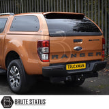Ford Ranger 2012-2022 Truckman Grand Hardtop Canopy with remote locking, tinted windows, and tow hitch, enhancing the truck's style and storage capacity.