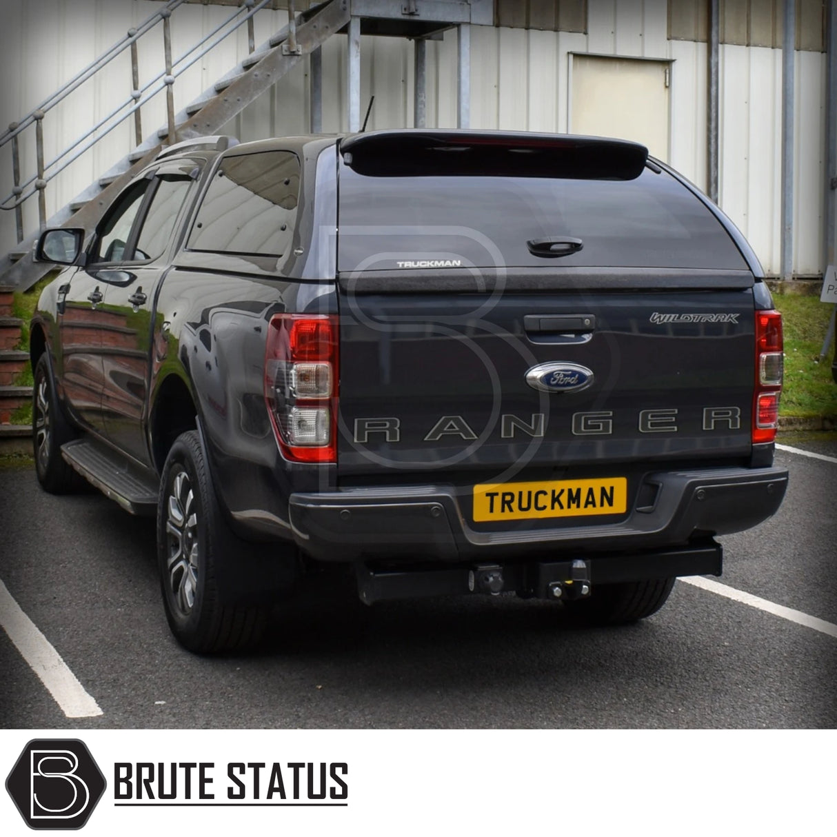Ford Ranger 2012-2022 T6, T7, T8 Truckman Grand Hardtop Canopy with remote locking, featuring tinted windows and streamlined design, enhancing storage and security.