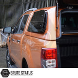 Ford Ranger 2012-2022 Truckman Grand Hardtop Canopy features open side and rear hatches, showcasing its spacious, secure, and stylish design with remote locking and roof bars.