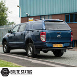 Ford Ranger 2012-2022 T6, T7, T8 Truckman RS Hardtop Canopy with solid rear window, enhancing security and utility, parked by Brute Status warehouse.