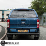 Ford Ranger 2012-2022 Truckman RS Hardtop Canopy with solid rear window, enhancing security and utility, shown on a blue pickup with AUTOSTYLING license plate.
