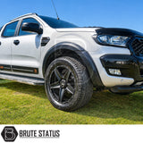 Gloss black wide wheel arch extensions for Ford Ranger T6 T7 T8 Double Cab models with aggressive off-road styling
