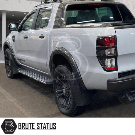 Ford Ranger 2012-2022 Wide Arch Kit (Smooth Style) Gloss Black, featuring a sleek, curved design made from durable ABS plastic, suitable for double cab models.