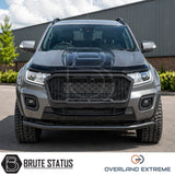 Ford Ranger 2015-2022 Overland Extreme bonnet scoop in gloss black, Raptor-inspired ABS hood scoop designed for facelift pickup truck models.