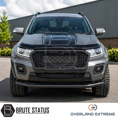 Ford Ranger 2015-2022 Overland Extreme bonnet scoop in gloss black, Raptor-inspired ABS hood scoop designed for facelift pickup truck models.