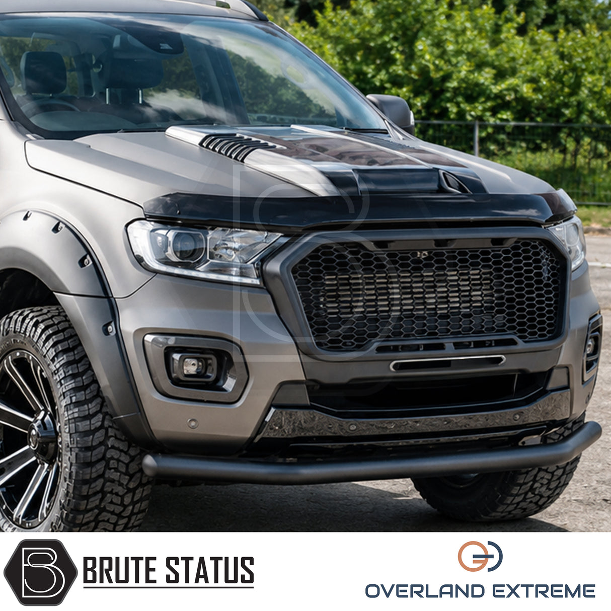 Ford Ranger 2015-2022 gloss black bonnet scoop, aftermarket Raptor-style bonnet styling upgrade for Double Cab pickup trucks.