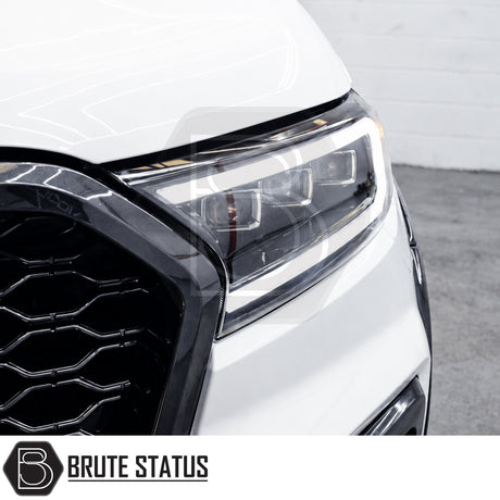 Front mounting illuminating LED style Bugatti headlights fitted to Ford Ranger 2015-2022 pickup truck offroad 4x4 vehicle. Additional visibility. 