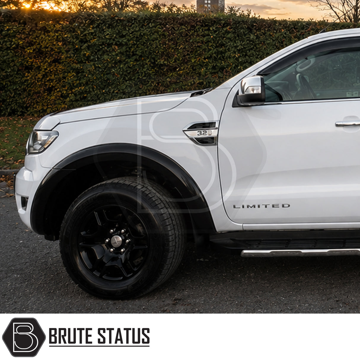 White Ford Ranger 2015-2022 fitted with slim style gloss black wide arch kit and aggressive off-road styling