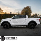 Ford Ranger T7 T8 Double Cab in white featuring gloss black slim wheel arch extensions with 45mm wider stance
