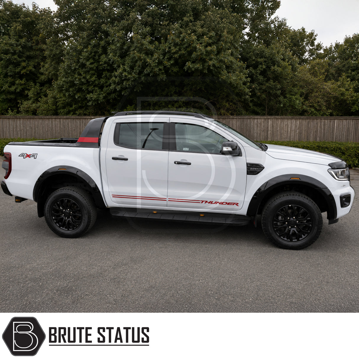 Premium gloss black wheel arch extensions for Ford Ranger T7 T8 Double Cab models with OEM styling and 45mm wider stance