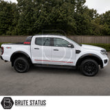 Premium gloss black wheel arch extensions for Ford Ranger T7 T8 Double Cab models with OEM styling and 45mm wider stance