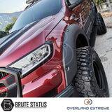 Ford Ranger 2019-2022 Overland Extreme wheel arch extensions with park assist sensor holes, wide body styling kit for Double Cab off-road pickups.