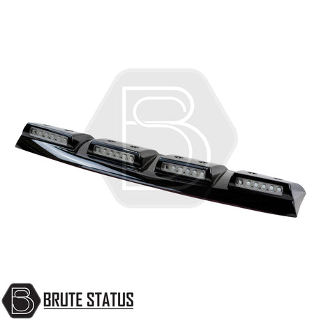 Gloss black Ford Ranger T8 2019-2022 LED roof spoiler Style 1 with wireless remote controlled lighting for a sporty aggressive pickup truck appearance. 