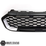 Ford Ranger 2019-2022 T8 non-Wildtrak front grille, Raptor-style design, ABS construction with silver detailing, straightforward installation, no drilling required, aftermarket accessory.