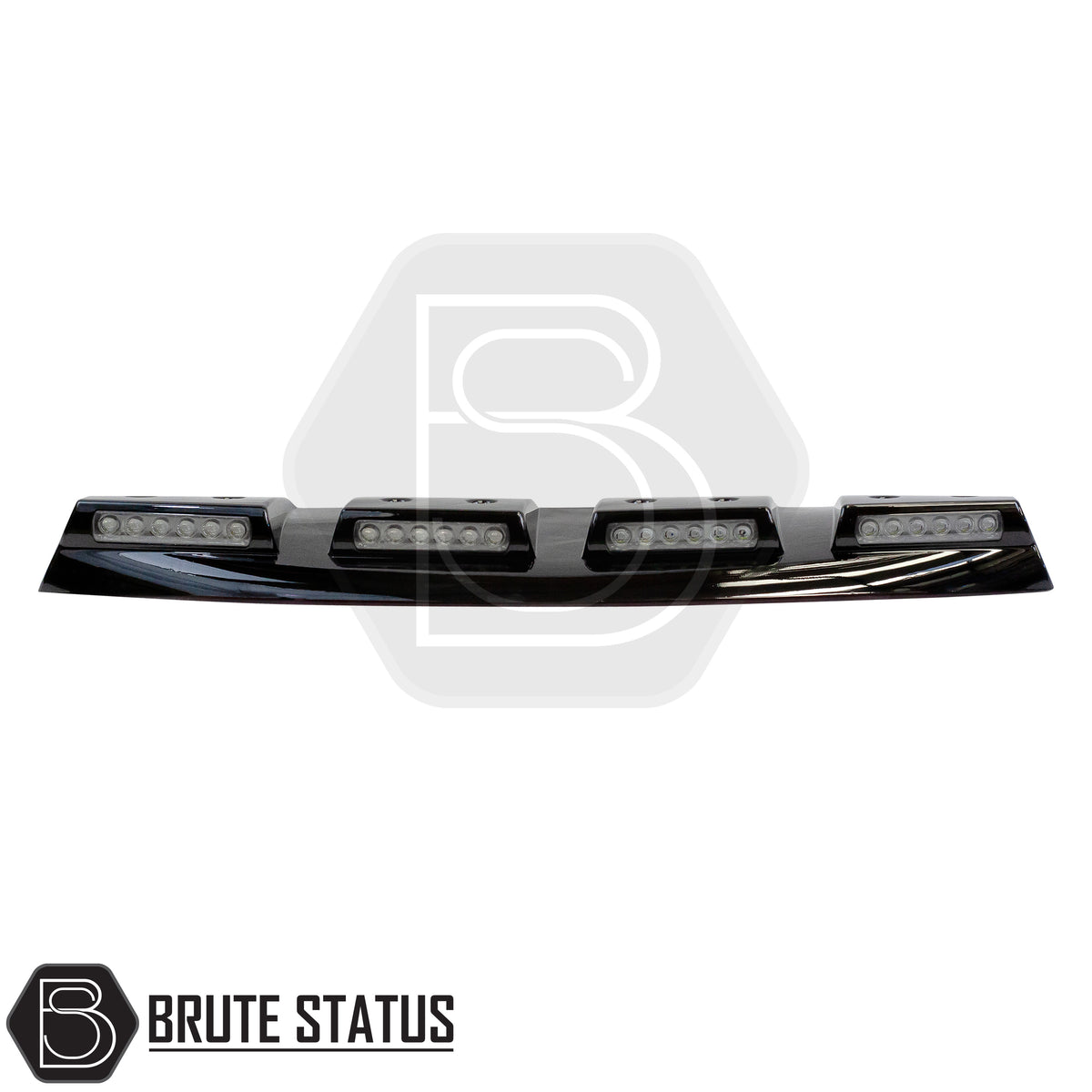 Ford Ranger 2019-2022 T8 Style 1 roof spoiler with integrated LED lights, gloss black finish and durable resistant plastic constriction for pickup truck styling. 