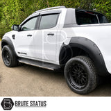 Ford Ranger T8 2019-2022 riveted style wide arch kit, black ABS wheel arch extensions for Double Cab pickup trucks with Park Assist compatibility.