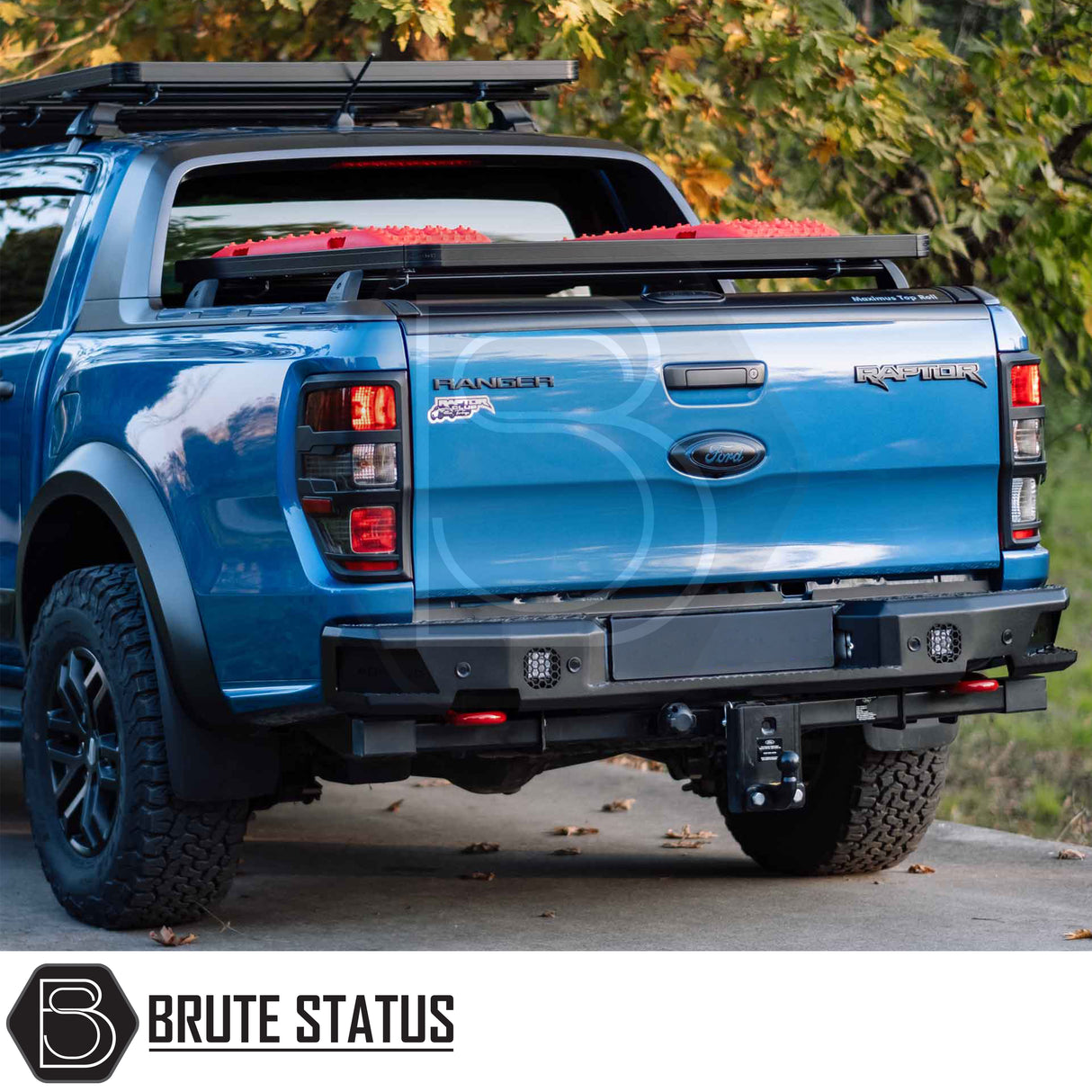 Heavy-duty T20 rear bumper for Ford Ranger T9 models with matte black finish and impact protection