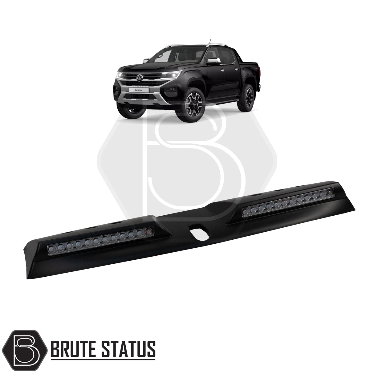 Brute Status LED roof spoiler with a matte black finish for the volkswagen amarok 2023 onwards pickup truck