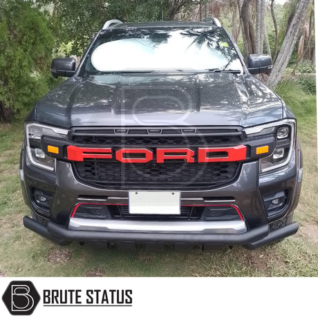 Ford Ranger 2023+ T9 City Bar in matt black, enhancing the truck's look and bumper protection, featuring easy installation with included fixings and instructions.