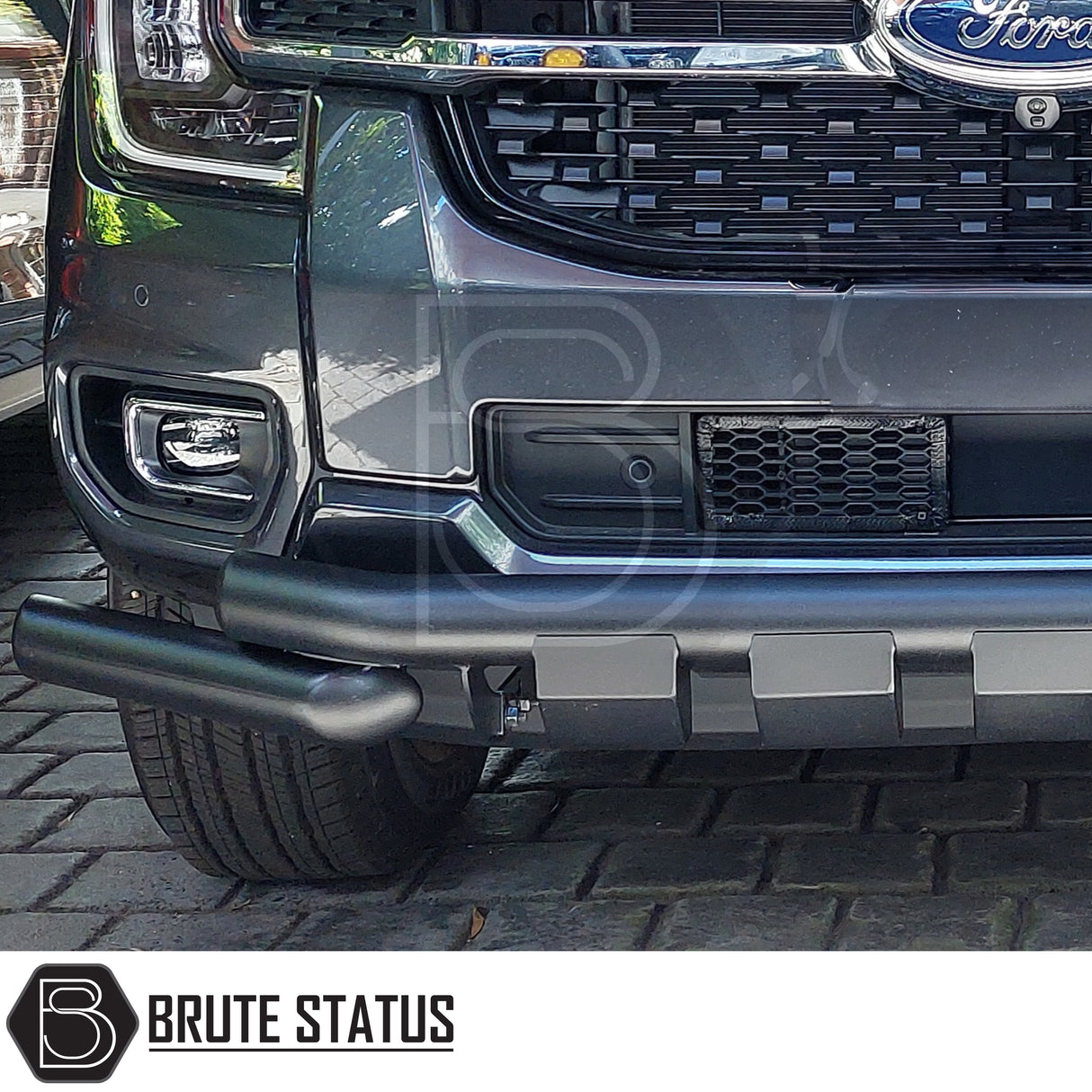 Ford Ranger 2023+ T9 City Bar in matt black, enhancing the truck's look and bumper protection, featuring easy installation with included fixings and instructions.