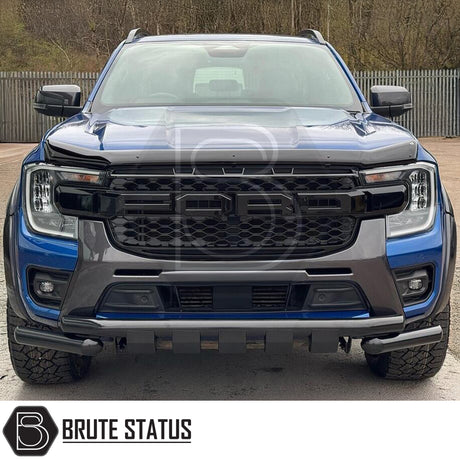 Ford Ranger 2023+ T9 gloss black city bar nudge bar fitted to front end, enhancing rugged styling and front protection