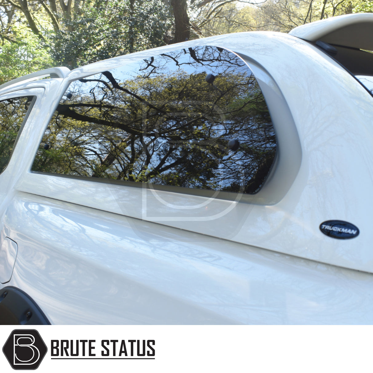 Ford Ranger 2023+ T9 Truckman Grand Hardtop Canopy with tinted windows and remote locking, featuring a stylish, cab-high design on a white pickup.