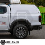 Heavy duty hard top canopy in diffused silver colour matched to Ford Ranger 2023+ pickup truck offroad 4x4 vehicle. Suitable for overlanding set ups. 