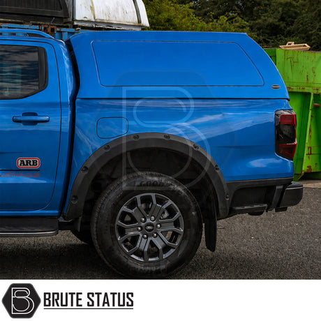 Heavy duty hardtop canopy colour matched to Ford Ranger Blue Lightning 2023+ suitable for secure overlanding offroad 4x4 set ups. 