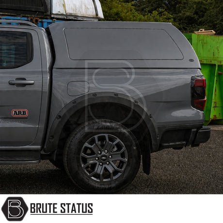 Heavy duty hardtop canopy colour matched to Ford Ranger Carbonised Grey 2023+ suitable for secure overlanding offroad 4x4 set ups. 