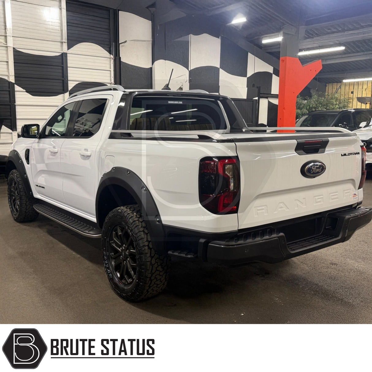 Matte black riveted wide arch kit for Ford Ranger T9 2023+ double cab with Overland Extreme design and precision CAD fitment