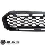 Ford Ranger T8 XL/XLT/Limited (2019-2022) aftermarket grille, black ABS construction, smooth finish, simple installation, enhances aggressive Raptor-style front look, reversible fit.