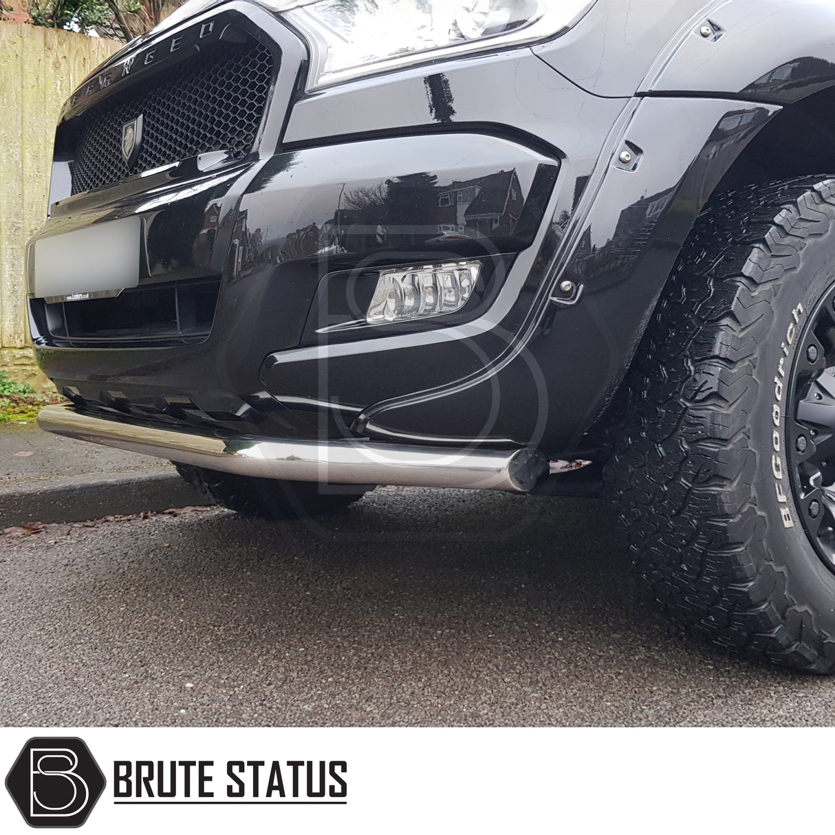 Chrome city bar (nudge bar) for Ford Ranger 2015-2022 T7/T8 models, high-quality carbon steel construction, TÜV certified, easy DIY fit with laser-cut powder-coated mounting plates, includes all fixings and instructions, no drilling required.