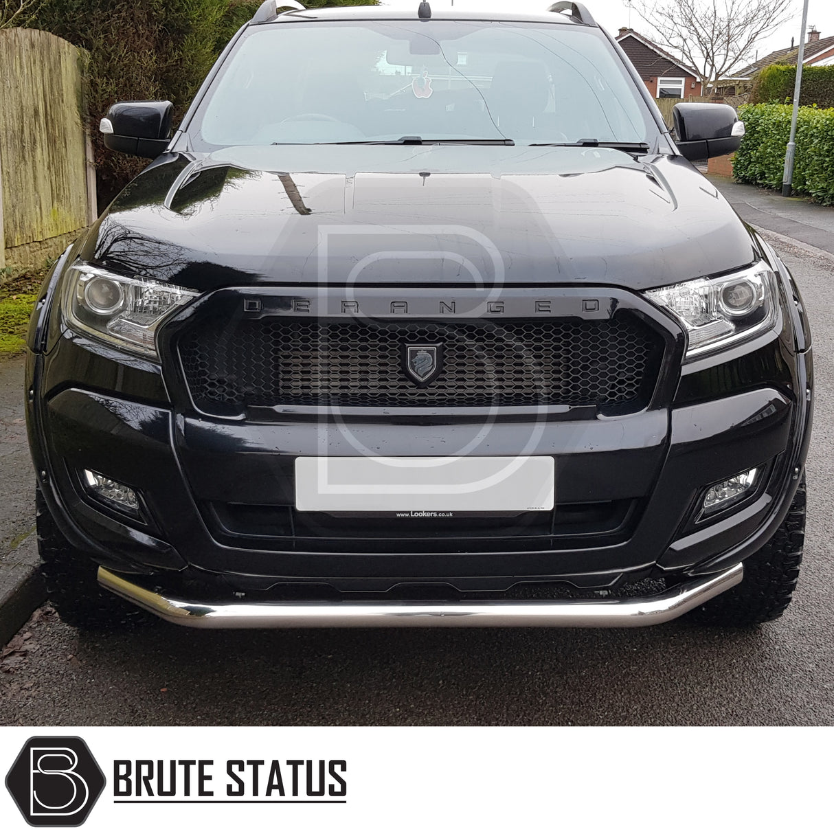 Ford Ranger T7/T8 (2015-2022) chrome city bar, durable carbon steel, enhances truck appearance while protecting the bumper, simple installation with U-brackets and pre-cut mounting plates, TÜV certified, suitable for all double cab models.