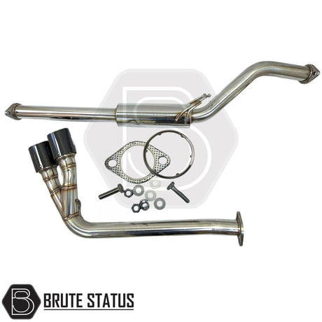 Performance side exit cat back exhaust for Ford Ranger T6, T7 and T8 (2012–2022) featuring dual carbon fibre tips and corrosion-resistant stainless steel build.